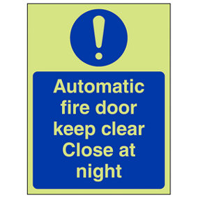 Fire Door Keep Clear Close At Night Sign Glow in Dark 150x200mm (x3)