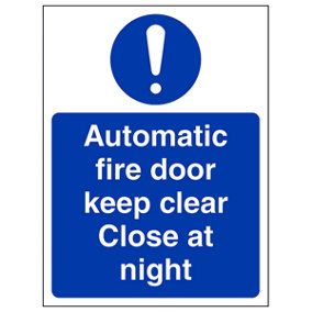 Fire Door Keep Clear Close At Night Sign Rigid Plastic 100x150mm (x3)