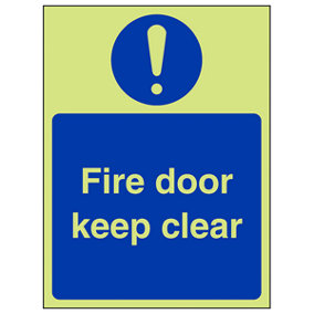 Fire Door Keep Clear Mandatory Sign - Glow in the Dark 150x200mm (x3)