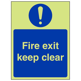Fire Door Keep Clear Mandatory Sign - Glow in the Dark 150x200mm (x3)