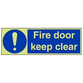 Fire Door Keep Clear Safety Sign - Glow in the Dark - 600x200mm (x3)