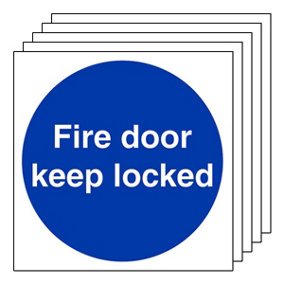 FIRE DOOR KEEP LOCKED Safety Sign - 1mm Rigid Plastic - 100 X 100mm - 5 Pack