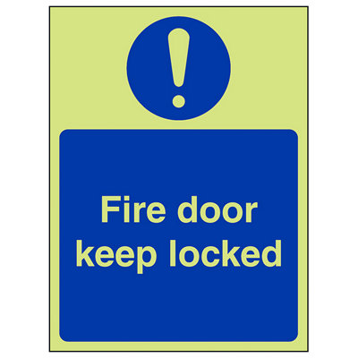 Fire Door Keep Locked Safety Sign - Glow in the Dark - 150x200mm (x3)