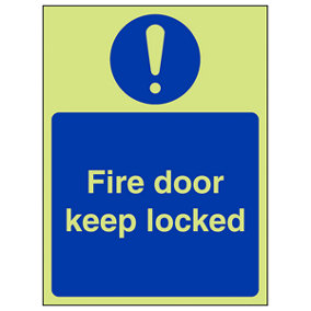 Fire Door Keep Locked Safety Sign - Glow in the Dark - 150x200mm (x3)
