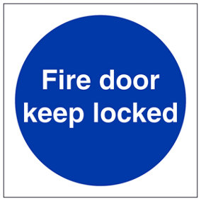 FIRE DOOR KEEP LOCKED Safety Sign - Self Adhesive Vinyl - 100 X 100mm - 5 Pack