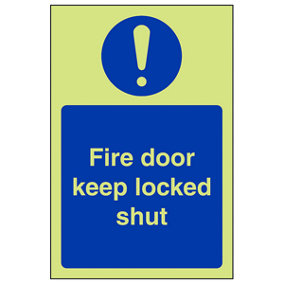 Fire Door Keep Locked Shut Safety Sign - Glow in Dark - 100x150mm (x3)