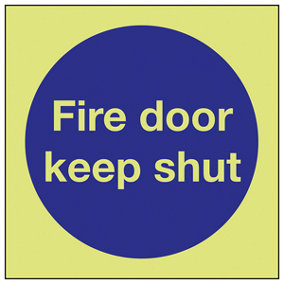 Fire Door Keep Shut Safety Sign - Glow in the Dark - 80x80mm (x3)
