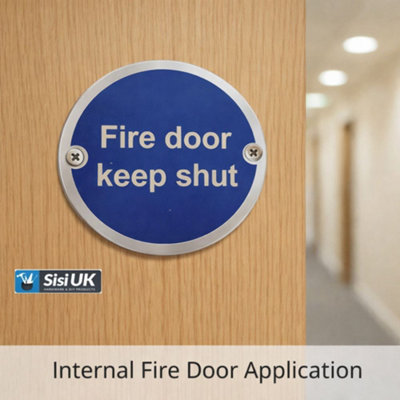 Fire Door Keep Shut Sign 76mm Satin Aluminium Fire Door Safety Sign ...