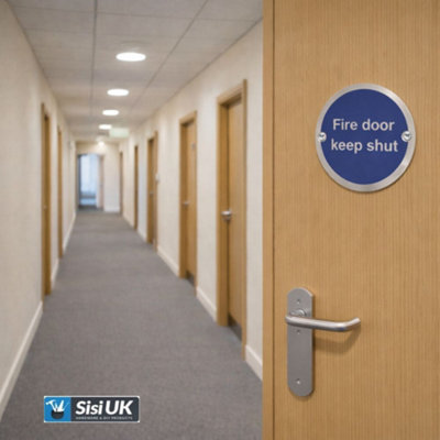 Fire Door Keep Shut Sign 76mm Satin Aluminium Fire Door Safety Sign ...