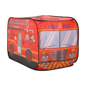 Fire Engine Kids Play Tent Indoor Outdoor Portable Playhouse with 2 Top Openings
