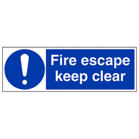 Fire Escape Keep Clear Door Sign - Adhesive Vinyl - 300x100mm (x3)