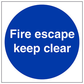 Fire Escape Keep Clear Mandatory Sign - Glow in Dark - 150x150mm (x3)