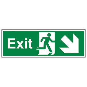 Fire Exit Arrow Down Right Safety Sign - Glow in Dark - 600x200mm (x3)