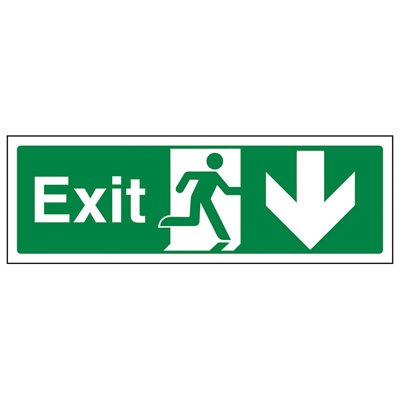 Fire Exit Arrow Down Safety Sign - Rigid Plastic - 600x200mm (x3) | DIY ...