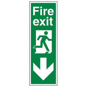 Fire Exit Arrow Down Sign - Portrait - Glow in Dark - 200x600mm (x3)