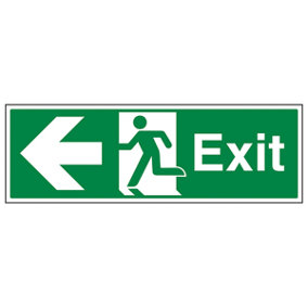 Fire Exit Arrow Left Safety Sign - Adhesive Vinyl - 600x200mm (x3)