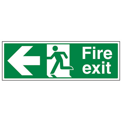 Fire Exit Arrow LEFT Safety Sign - Glow in the Dark - 450x150mm (x3)