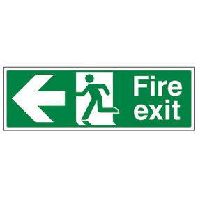 Fire Exit Arrow LEFT Safety Sign - Glow in the Dark - 450x150mm (x3)