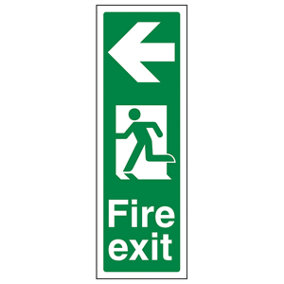 Fire Exit Arrow Left Sign - Portrait - Glow in Dark - 100x300mm (x3)