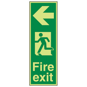Fire Exit Arrow Left Sign - Portrait - Glow in Dark - 200x600mm (x3)