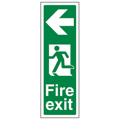 Fire Exit Arrow Left Sign - Portrait - Rigid Plastic - 200x600mm (x3)