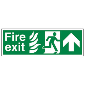 Fire Exit Arrow UP Emergency Sign - 1mm Rigid Plastic - 600x200mm (x3)