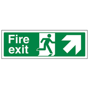 Fire Exit Arrow Up Right Safety Sign - Glow in Dark - 600x200mm (x3)