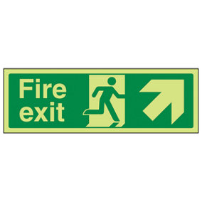 Fire Exit Arrow Up Right Safety Sign - Glow in the Dark 300x100mm (x3)