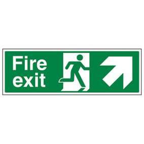 Fire Exit Arrow Up Right Safety Sign - Glow in the Dark 450x150mm (x3)