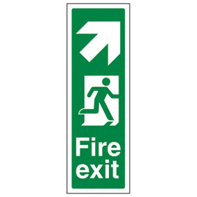 Fire Exit Arrow Up Right Sign - Portrait Adhesive Vinyl 200x600mm (x3)