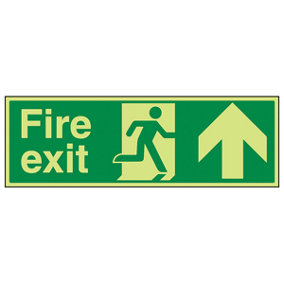 Fire Exit Arrow UP Safety Sign - Glow in the Dark - 600x200mm (x3)