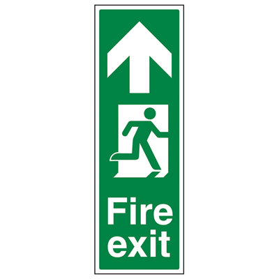 Fire Exit Arrow Up Sign - Portrait - Rigid Plastic - 200x600mm (x3)