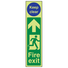 Fire Exit Door Man Right Keep Clear Sign - Glow in Dark 75x300mm (x3)