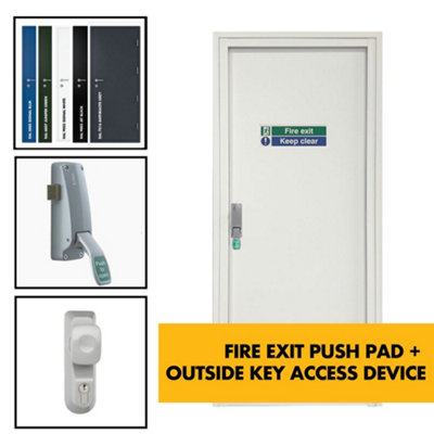Fire Exit Door (Steel) c/w Push Pad / Outside Key Access Device ...