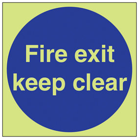 Fire Exit Keep Clear Door Safety Sign - Glow in Dark - 300x300mm (x3)