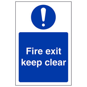 Fire Exit Keep Clear Mandatory Safety Sign - Adhesive Vinyl - 150x200mm (x3)