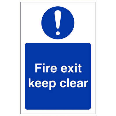 Fire Exit Keep Clear Mandatory Safety Sign - Rigid Plastic - 100x150mm (x3)