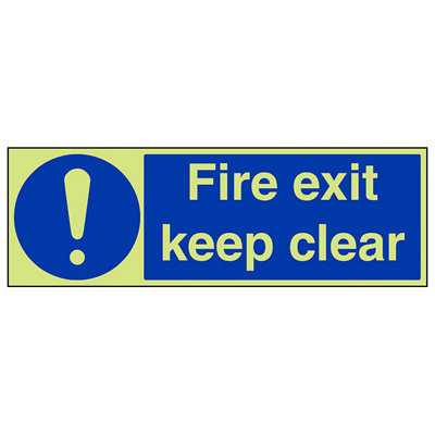 Fire Exit Keep Clear Mandatory Sign - Glow in the Dark 600x200mm (x3)