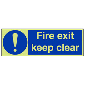 Fire Exit Keep Clear Mandatory Sign - Glow in the Dark 600x200mm (x3)
