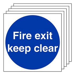 FIRE EXIT KEEP CLEAR Safety Sign - 1mm Rigid Plastic - 200 X 200mm - 5 Pack