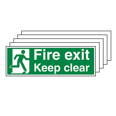 FIRE EXIT KEEP CLEAR Safety Sign - 1mm Rigid Plastic - 300 X 100mm - 5 Pack