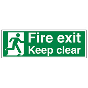 FIRE EXIT KEEP CLEAR Safety Sign - 1mm Rigid Plastic - 300 X 100mm