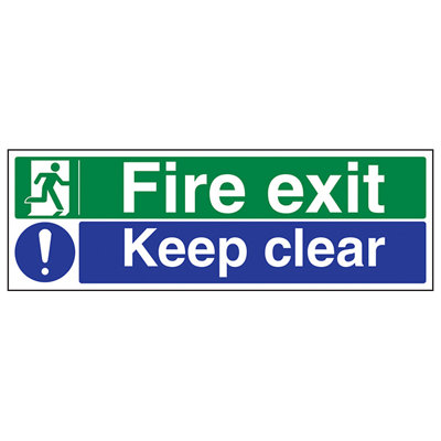 FIRE EXIT KEEP CLEAR Safety Sign - 1mm Rigid Plastic - 300 X 100mm