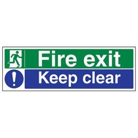 FIRE EXIT KEEP CLEAR Safety Sign - 1mm Rigid Plastic - 300 X 100mm