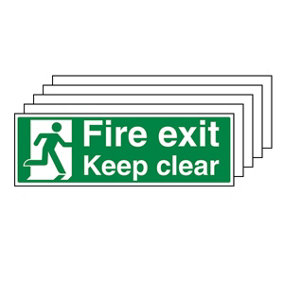 FIRE EXIT KEEP CLEAR Safety Sign -  1mm Rigid Plastic - 450 X 150mm - 5 Pack