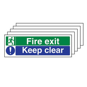 FIRE EXIT KEEP CLEAR Safety Sign - 1mm Rigid Plastic - 450 X 150mm - 5 Pack
