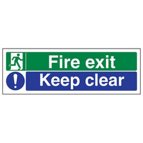 Fire Exit / Keep Clear Safety Sign - Glow in the Dark - 300x100mm (x3)