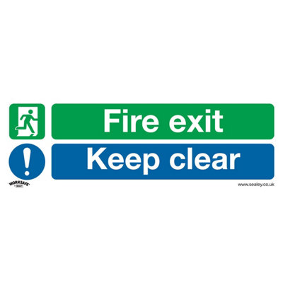 FIRE EXIT KEEP CLEAR Self Adhesive Safety Sign - 300mm x 100mm Vinyl ...