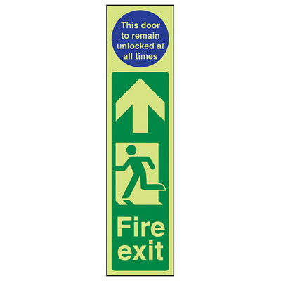 Fire Exit Man Left Door Unlocked Sign - Glow in Dark - 75x300mm (x3)