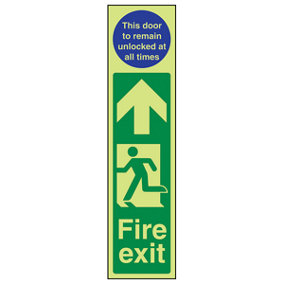Fire Exit Man Left Door Unlocked Sign - Glow in Dark - 75x300mm (x3)